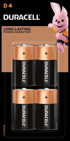 Duracell Coppertop D Alkaline Batteries - 4 Pack