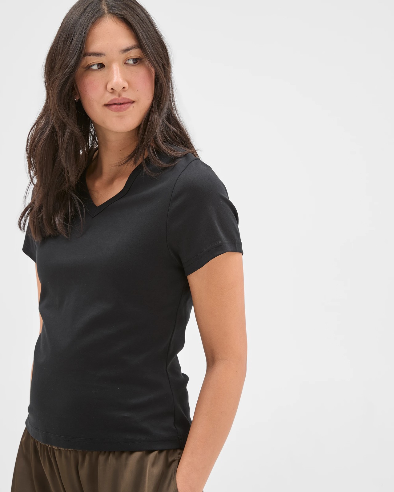 Preview Australian Cotton V-Neck Interlock T-Shirt - Black 4 of 5