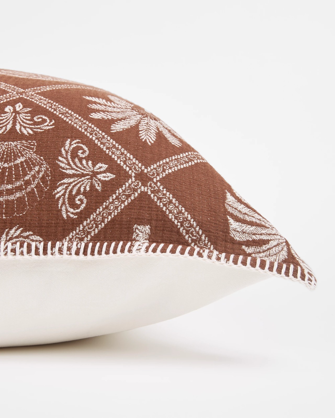 Alexandra Jacquard Palm Cotton European Pillowcase - Tiramisu 2 of 3