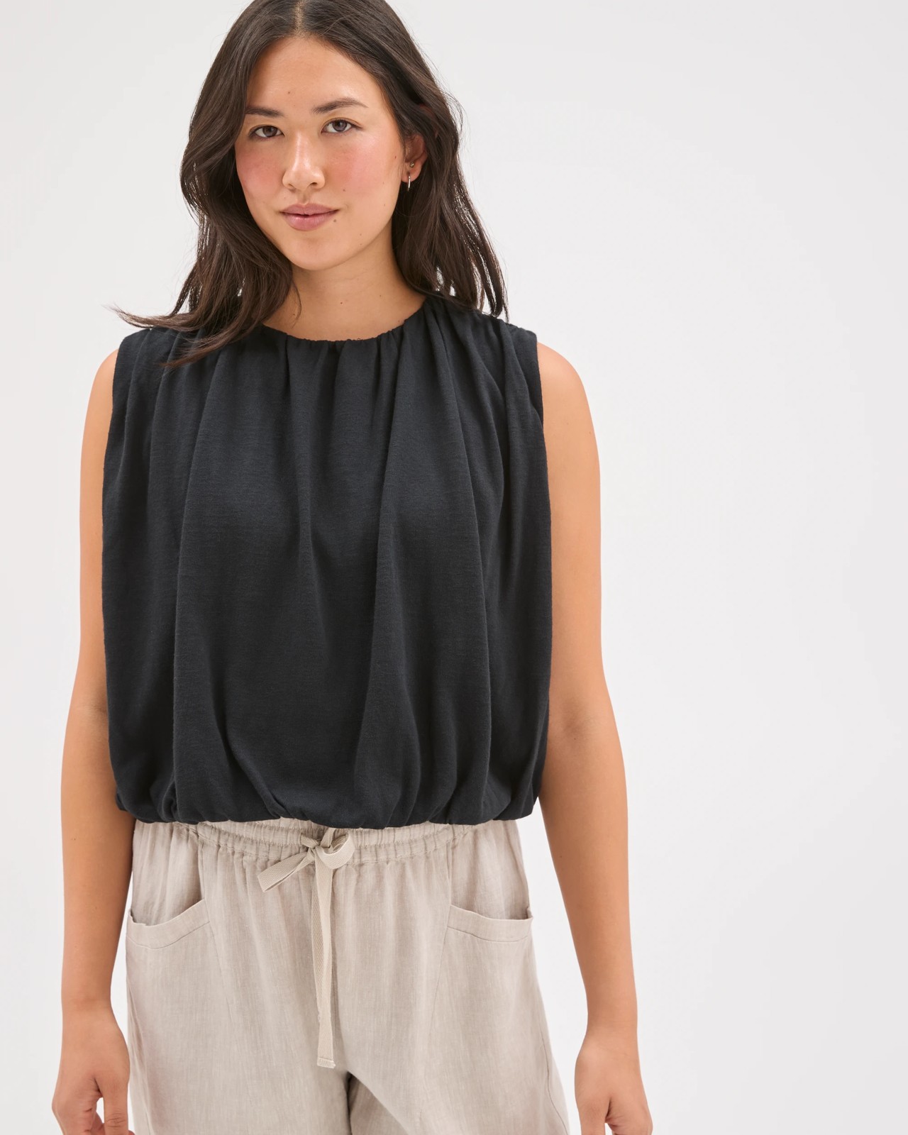 Australian Cotton Blend Sleeveless Bubble Top - Black 5 of 5