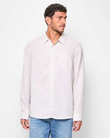 European Linen Long Sleeve Textured Shirt