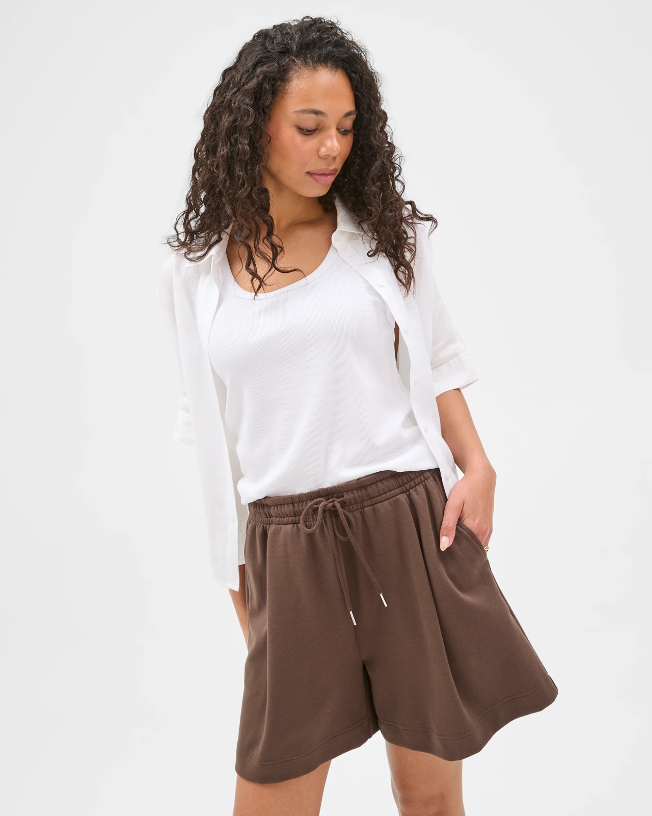Australian Cotton Blend Relaxed Drape Shorts - Coffee Bean 4 of 6