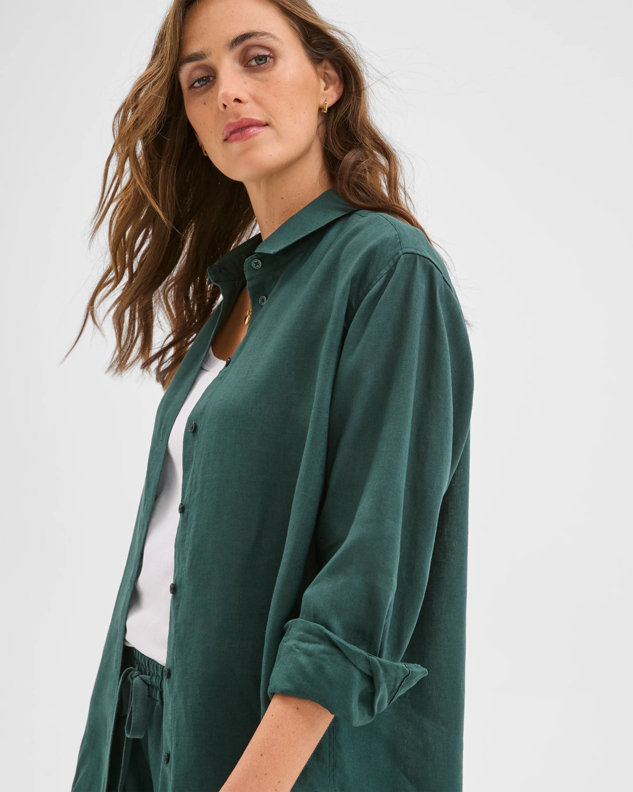European Linen Long Sleeve Shirt - Deep Green 3 of 6