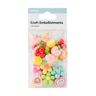 22 Piece Craft Embellishments  Fruit and Flower - Anko