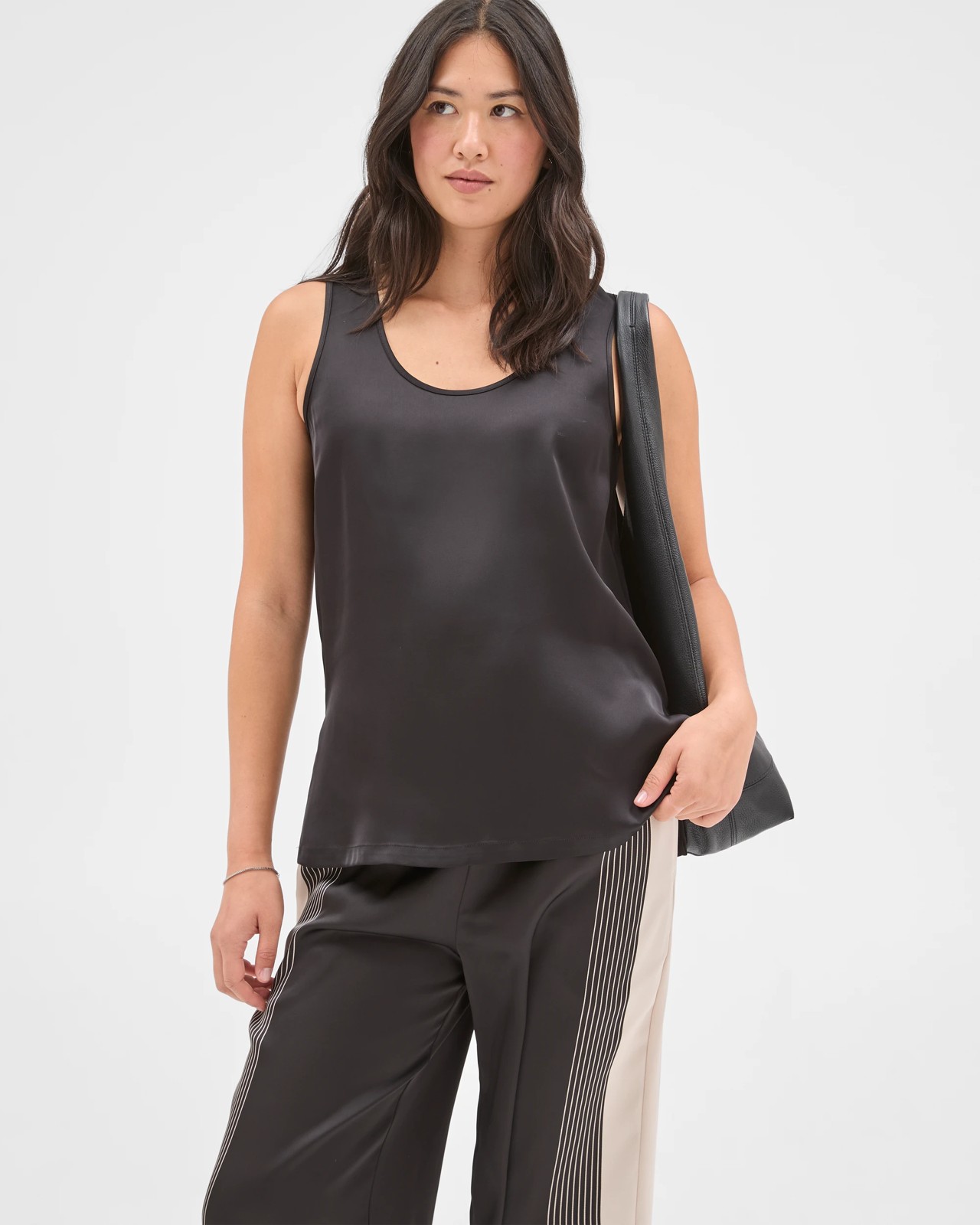 Preview Penny Sleeveless Scoop Neck Satin Top - Black 5 of 5
