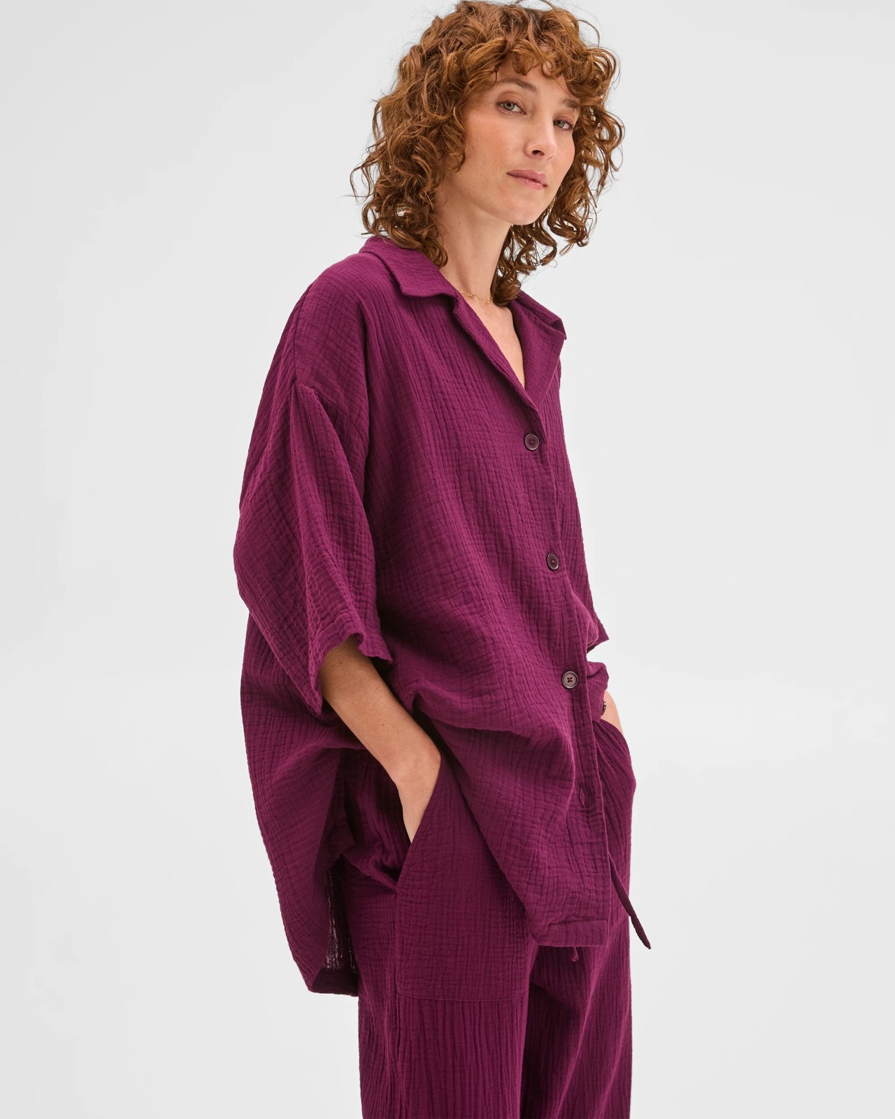 Resort Australian Cotton Oversized Short Sleeve Shirt - Deep Plum 3 of 6