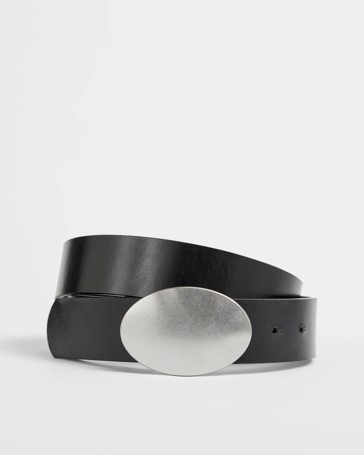 Genuine Leather Statement Buckle Belt