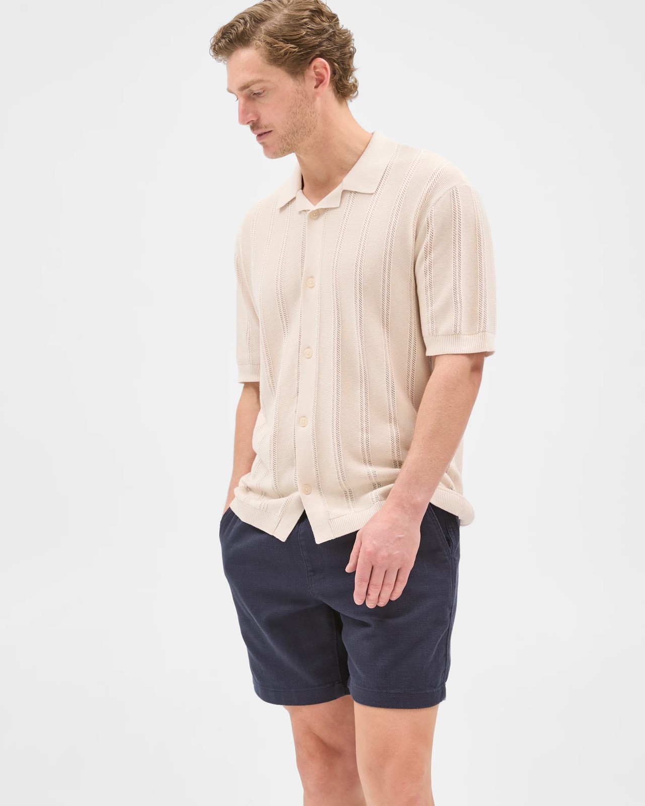 Australian Cotton Textured Shorts - Navy 4 of 6