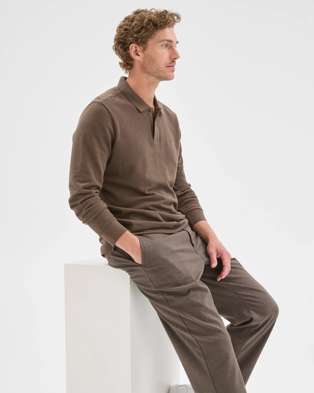 Australian Cotton Blend Boucle Polo Top - Black Olive 3 of 5