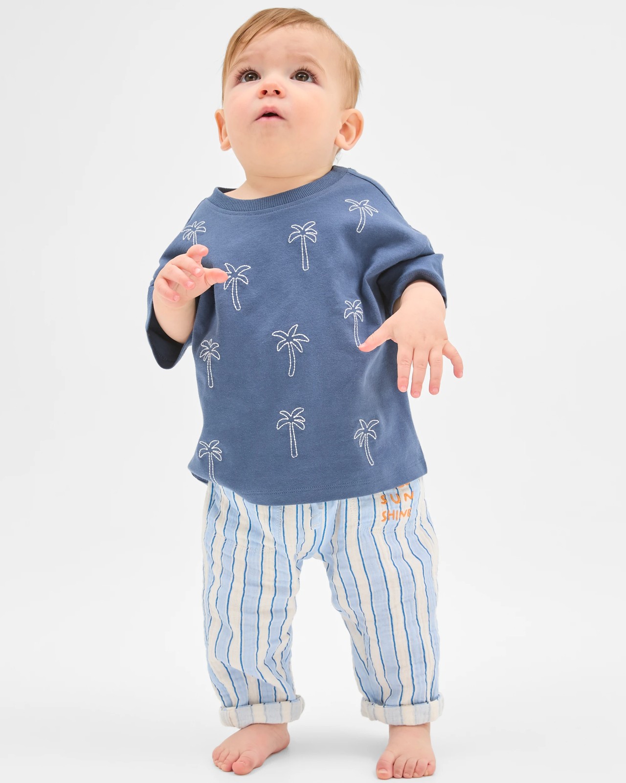 Baby Organic Cotton Embroidered T-Shirt - Palm Trees Navy 2 of 6