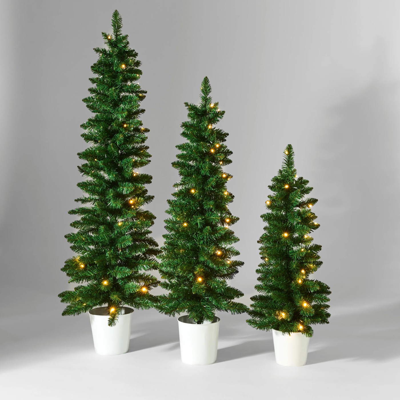 Anko Set of 3 Green Prelit Potted Christmas Trees 3 of 5