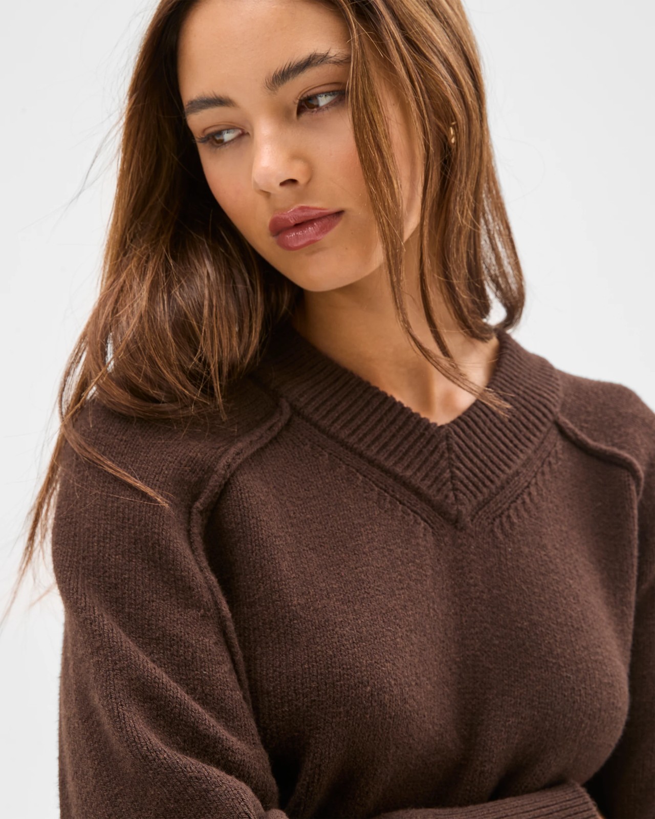 Lily Loves Australian Cotton Blend V-Neck Jumper - Truffle 4 of 5