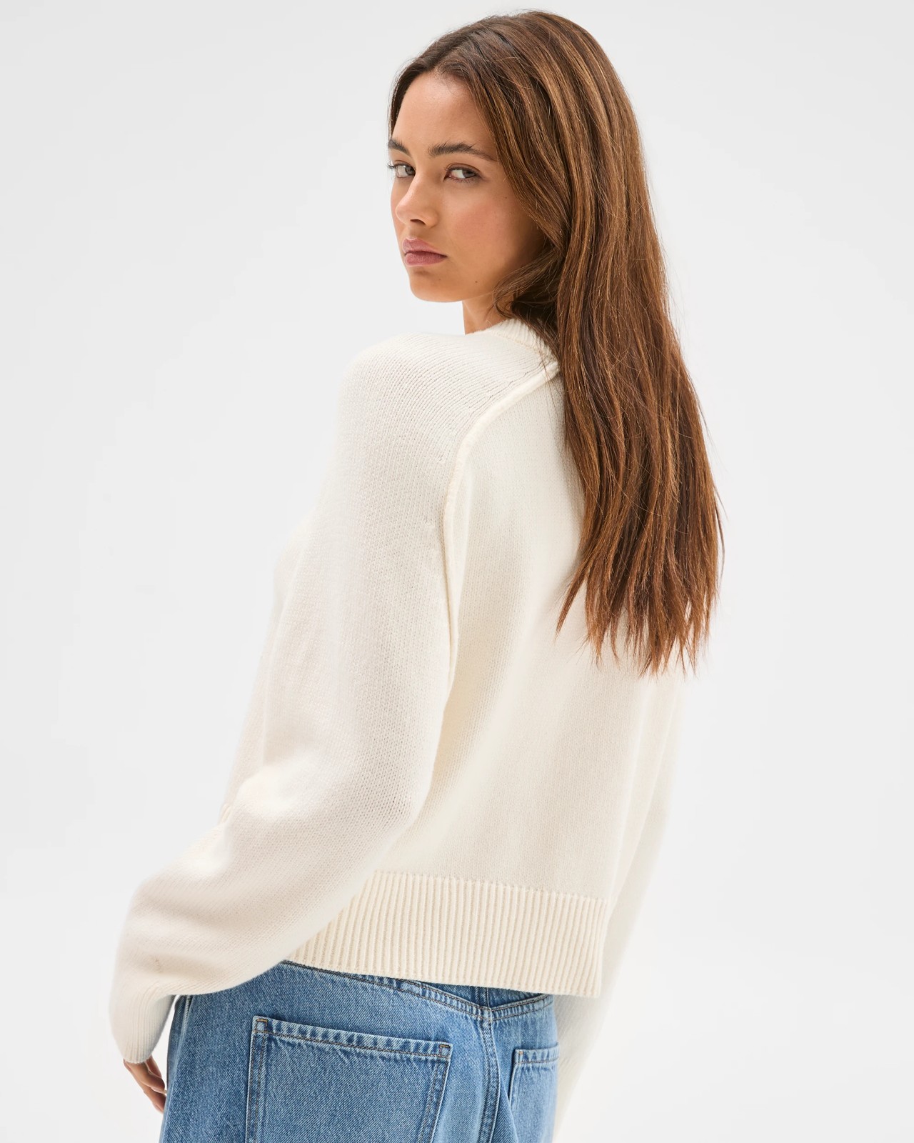 Lily Loves Australian Cotton Blend V-Neck Jumper - Light Cream 6 of 6