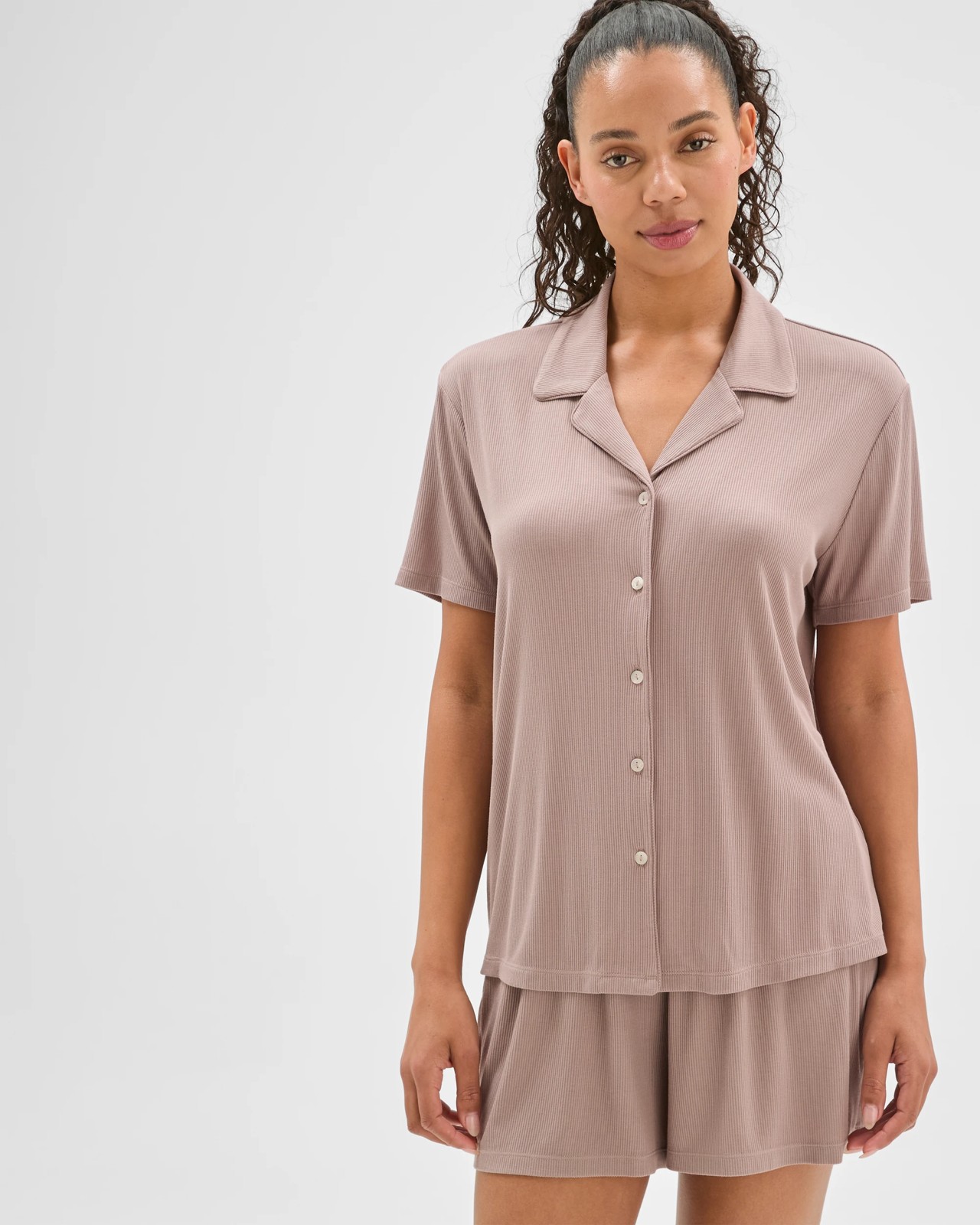 Ribbed Short Pyjama Set - Mushroom Marle 5 of 5