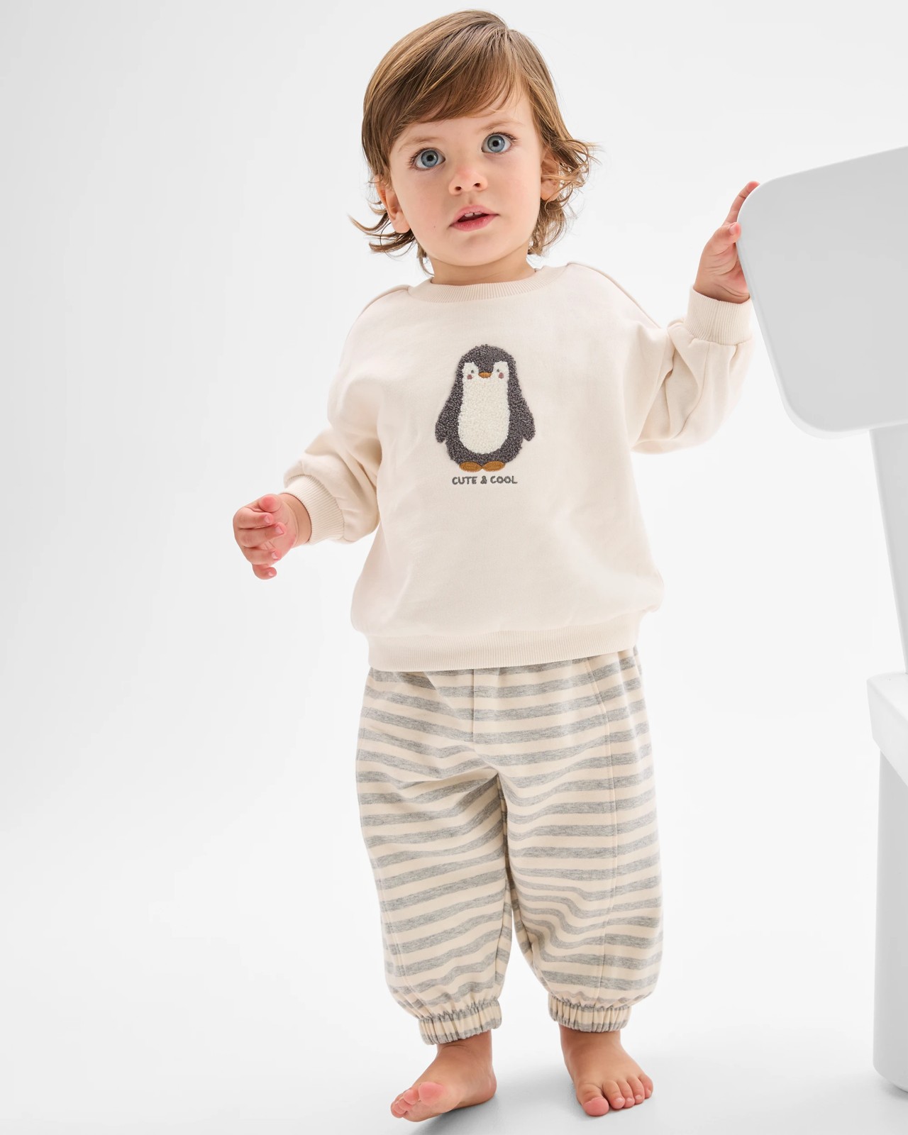 Baby Organic Cotton Seamed Front Trackpants - Grey / Cream 2 of 4