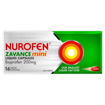 16 Pack Nurofen Zavance Mini Liquid Capsules Ibuprofen 200mg