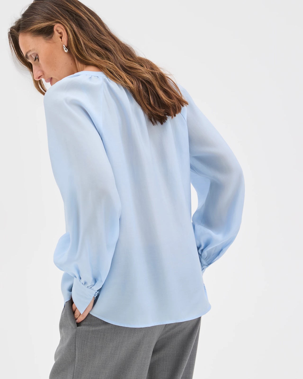 Preview Long Sleeve Tie Cuff Detail Blouse - Blue Mist 6 of 6