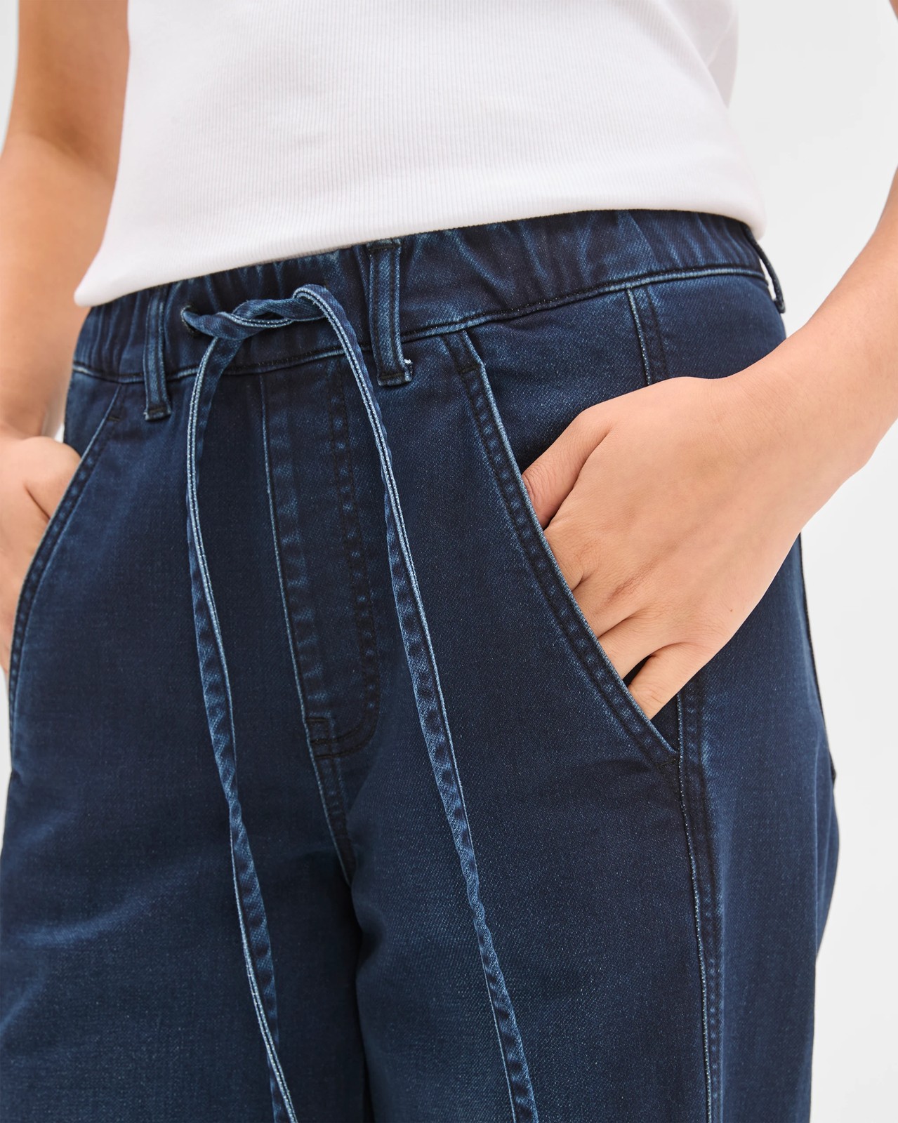 Pull On Wide Leg Knit Denim Jeans 3 of 5