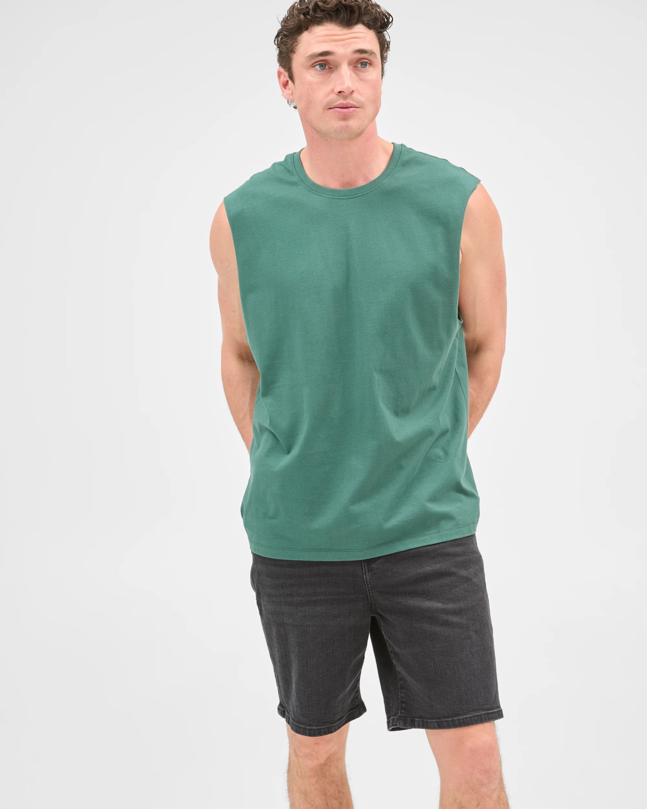 Australian Cotton Plain Tank Top  - Green 2 of 5