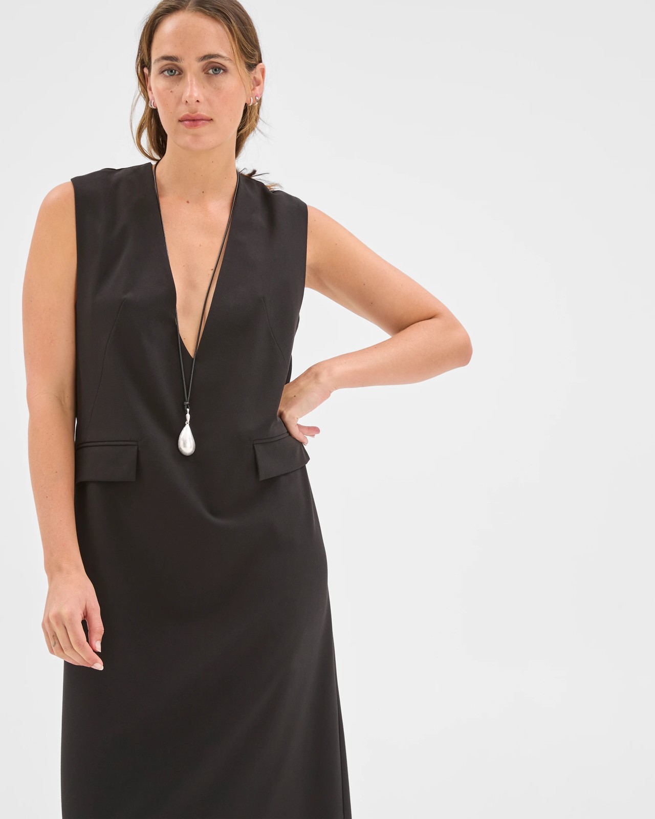 Preview Deep V-Neck Column Midi Dress 2 of 5