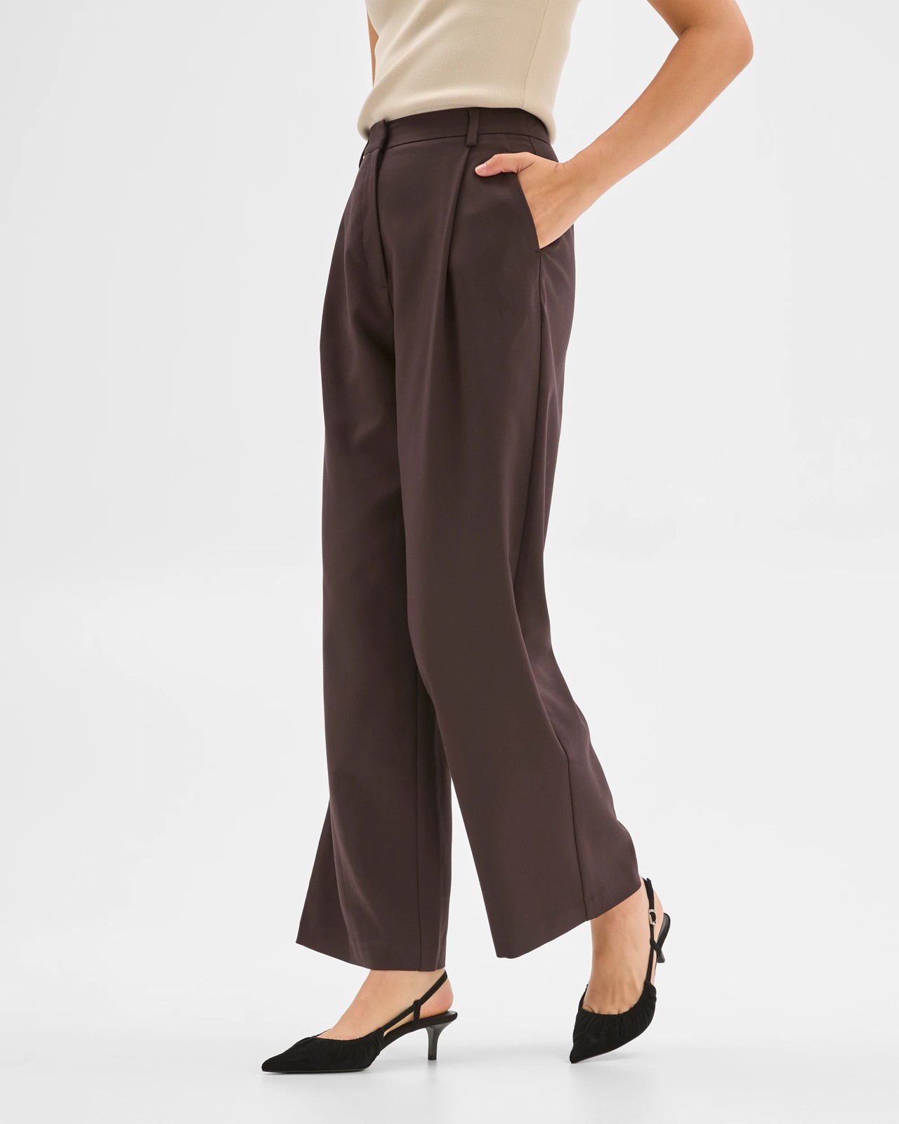 Preview Classic Pleat Front Wide Leg Pants - Coffee Bean 2 of 6