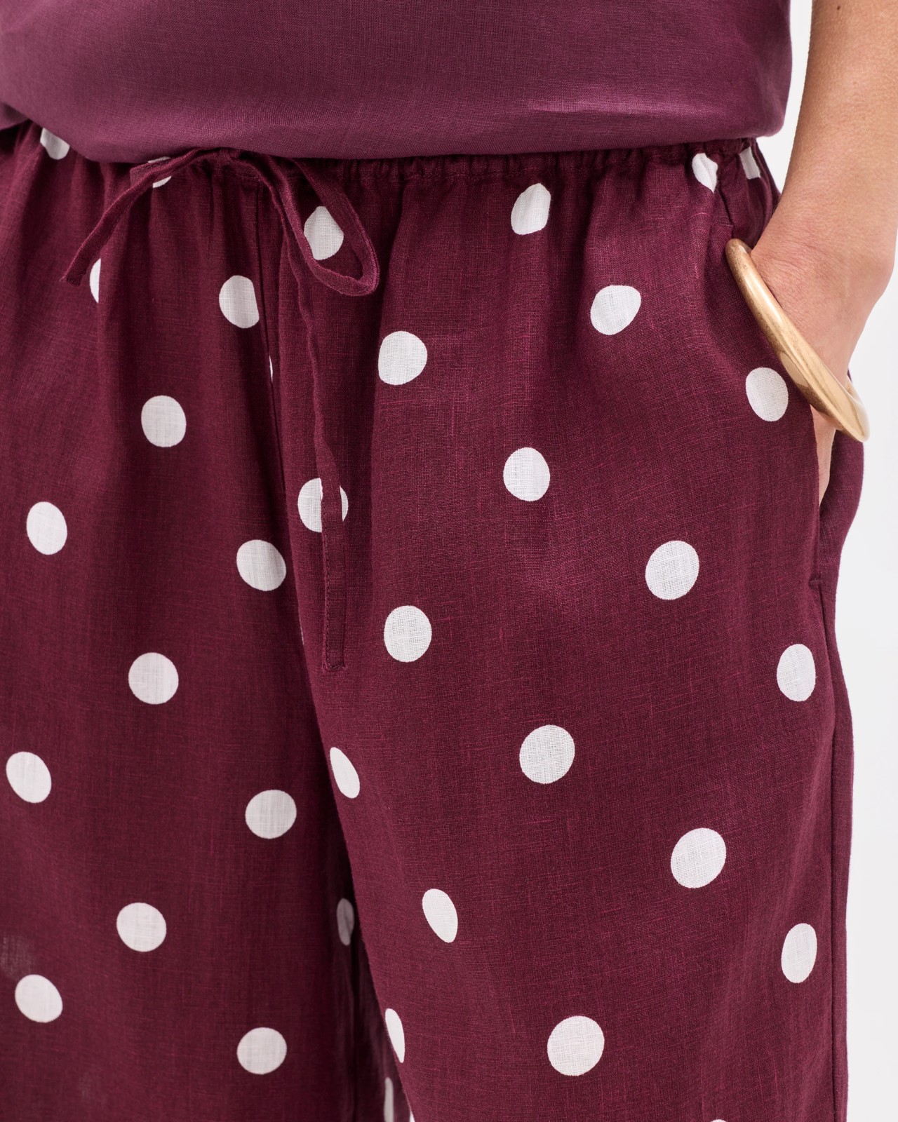European Linen Cropped Pants - Merlot Spot 4 of 5