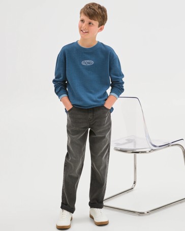 Elastic Waistband Straight Fit Denim Jeans