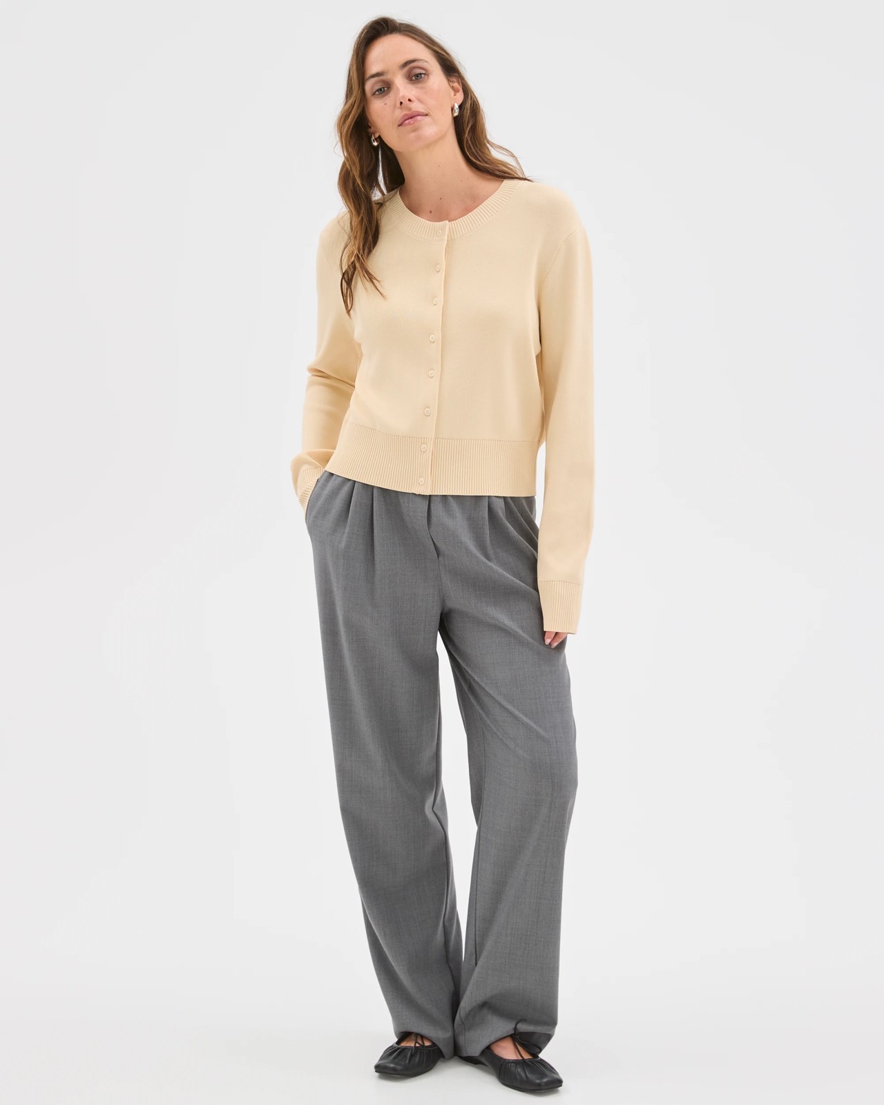 Preview Crepe Knit Core Cardigan - Parchment 2 of 6