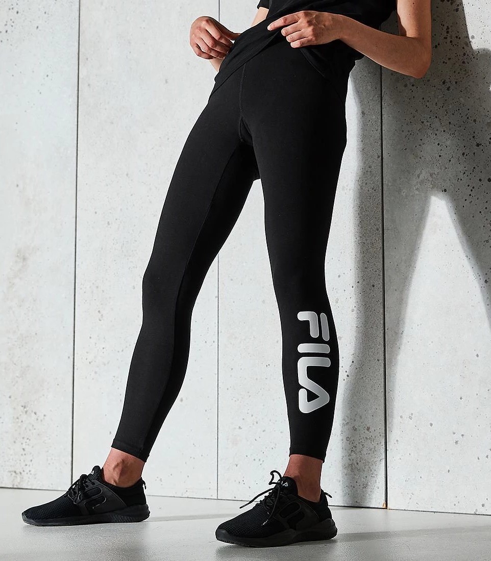 Logo print cotton leggings, black, Fila