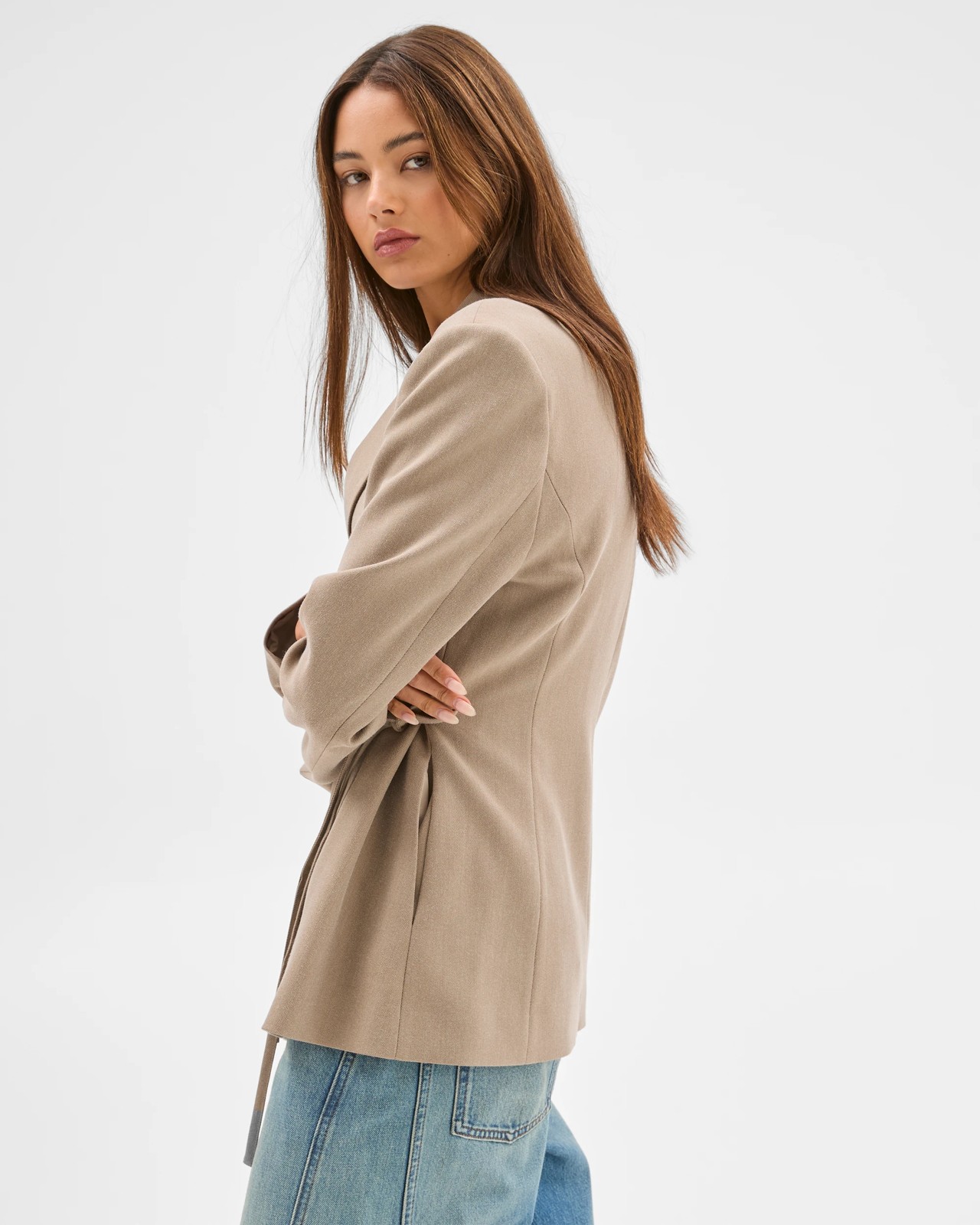 Lily Loves Wrap Tie Detail Blazer - Cocoa Marle 4 of 6
