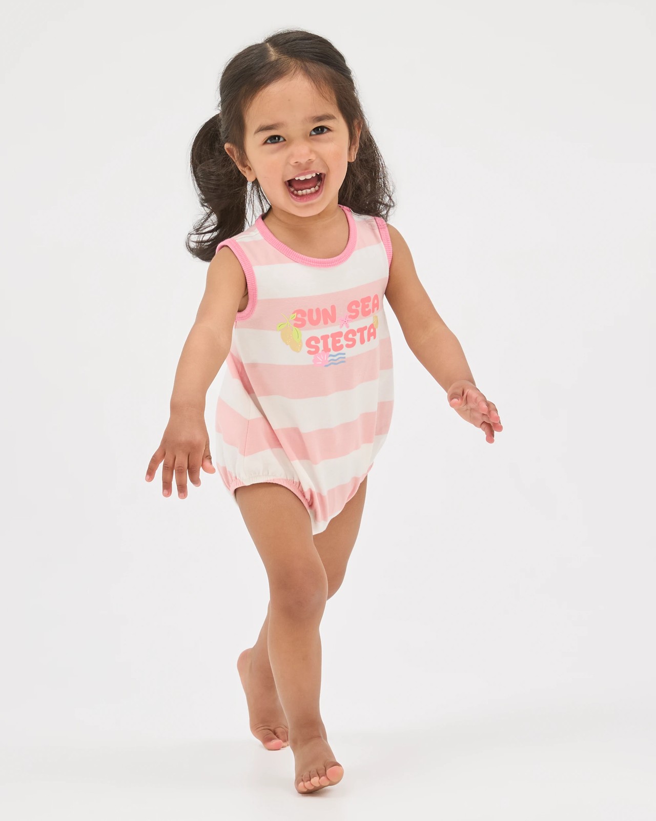 Baby Organic Cotton Sleeveless Bubble Bodysuit - Siesta Stripe Pink 2 of 6