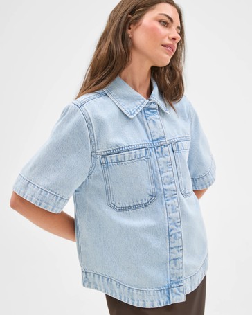 Petites Concealed Placket Denim Jacket