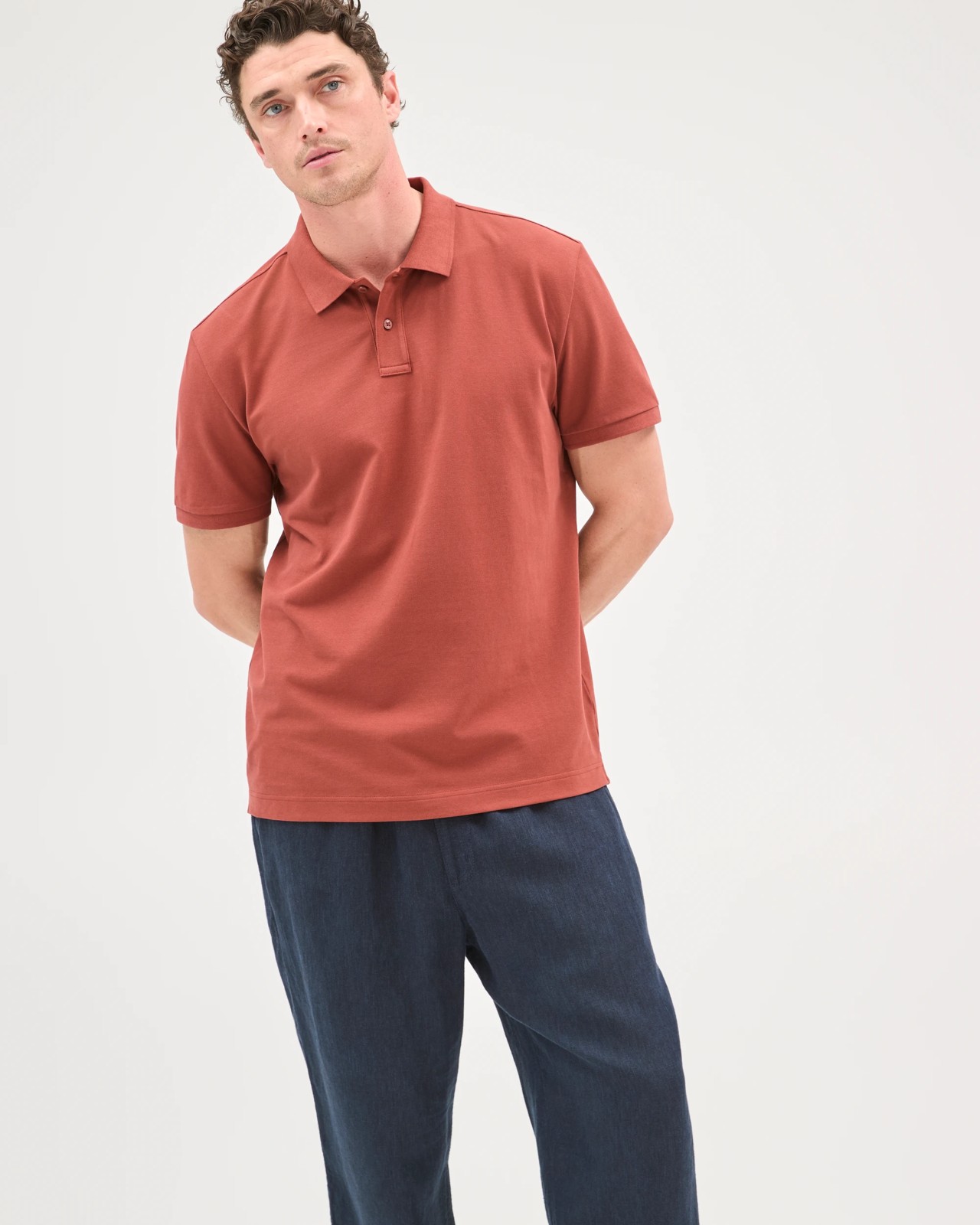 Australian Cotton Short Sleeve Polo Top - Henna 2 of 5