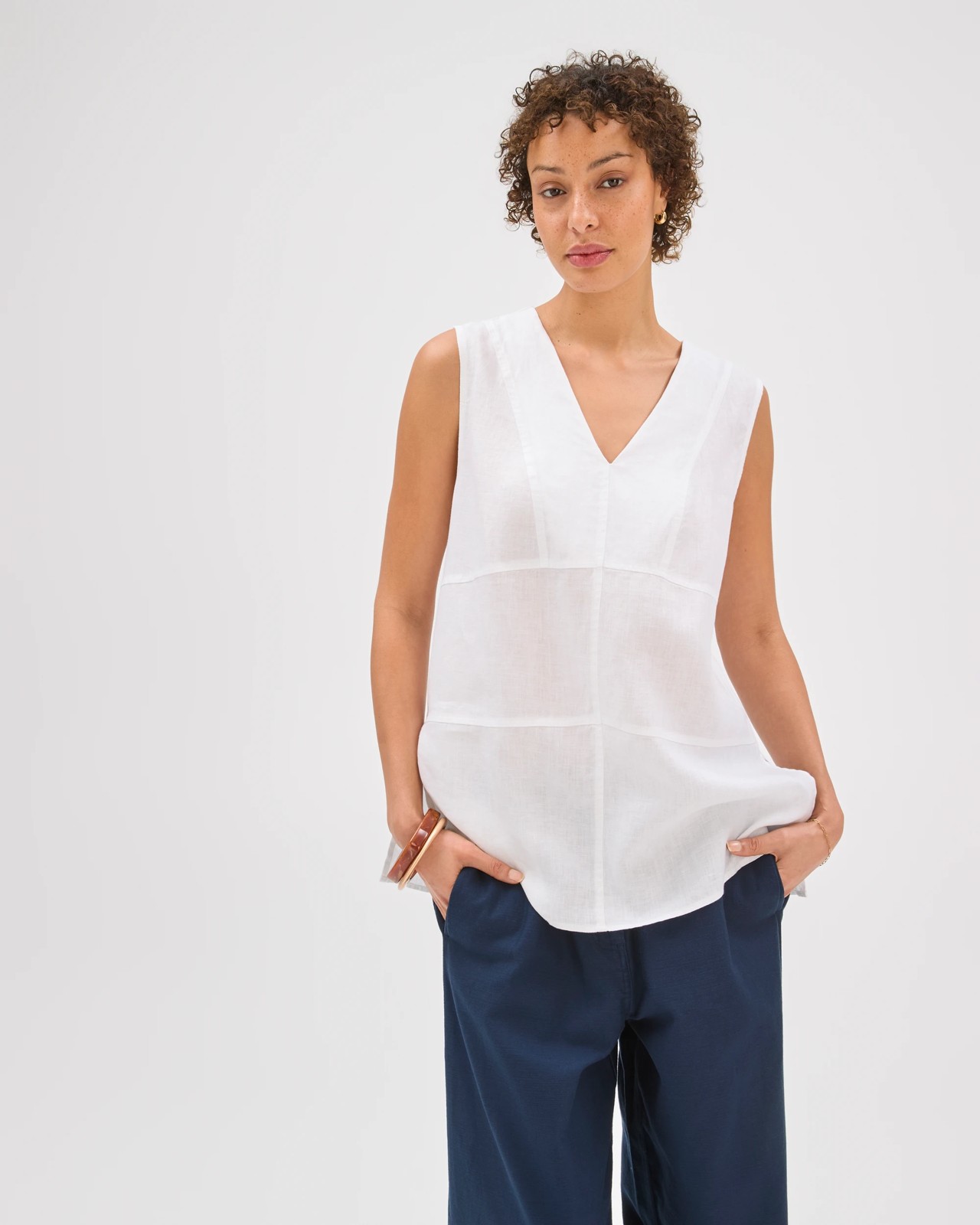 European Linen Sleeveless Tunic - White 2 of 6