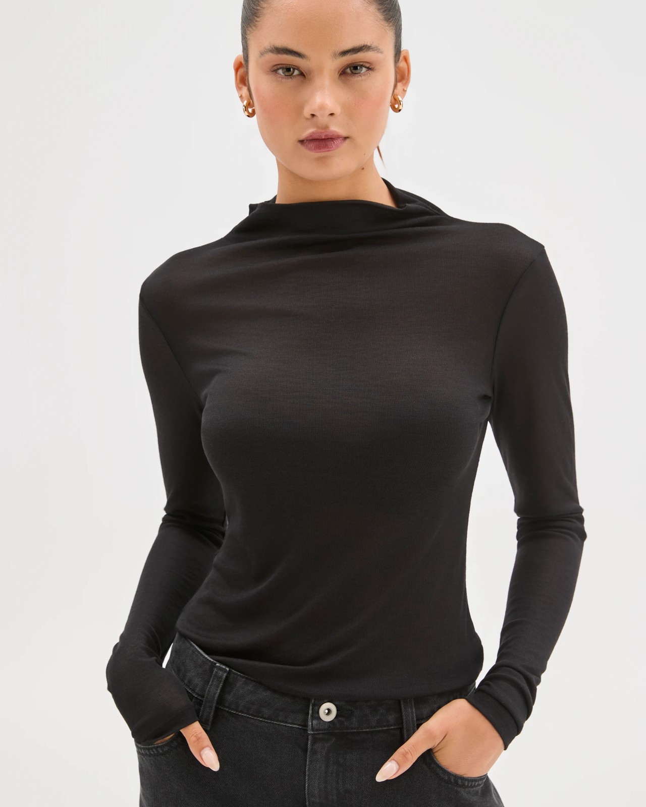 Lily Loves Mock Neck Long Sleeve Top - Black 3 of 5