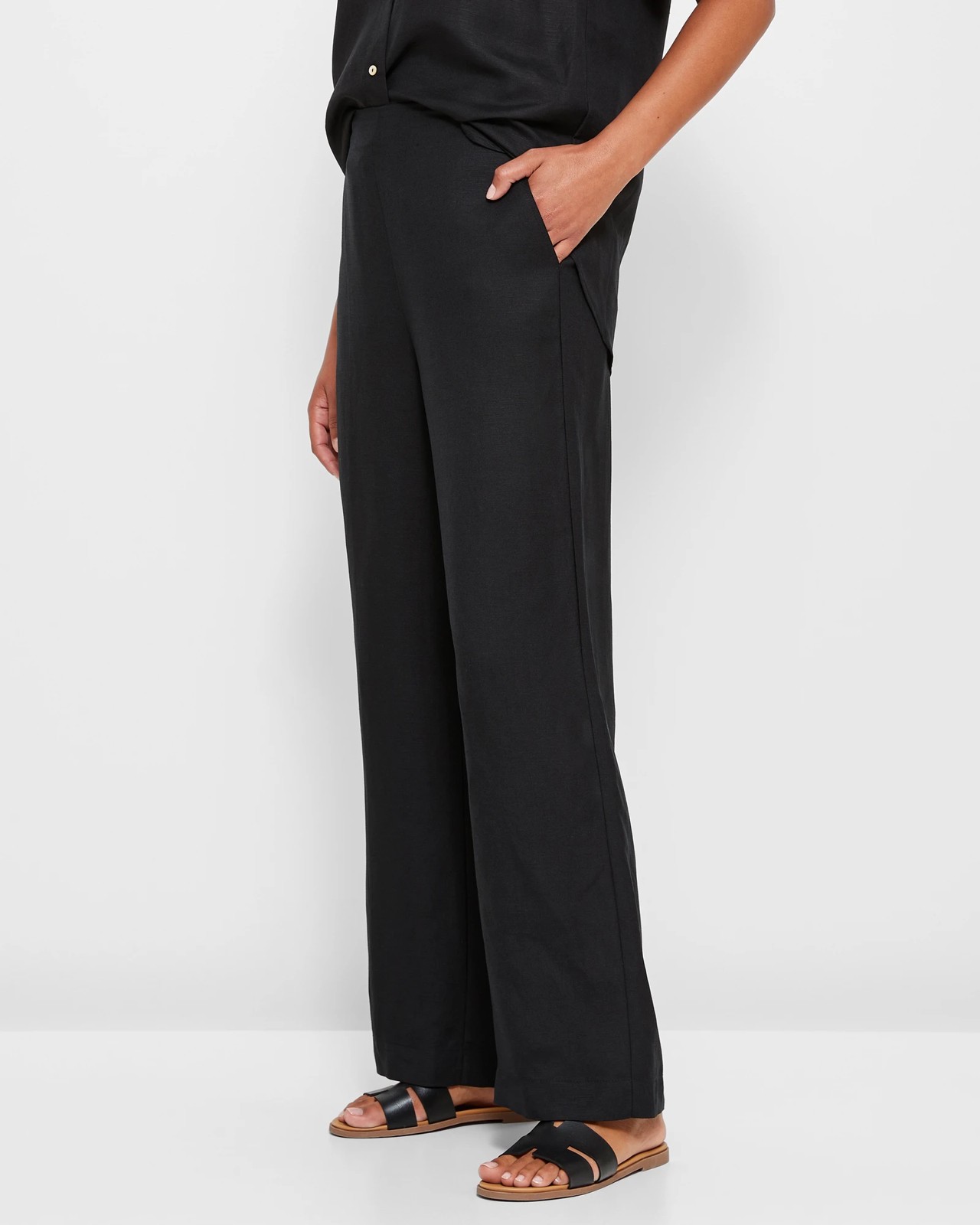 European Linen Blend Flat Wide Leg Pants - Preview | Target Australia