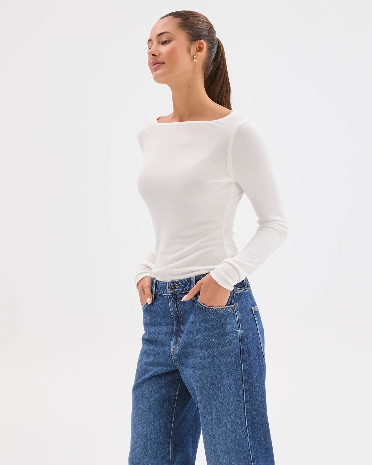 Lily Loves Double Layer Boat Neck Long Sleeve Top - Jet Stream 3 of 6