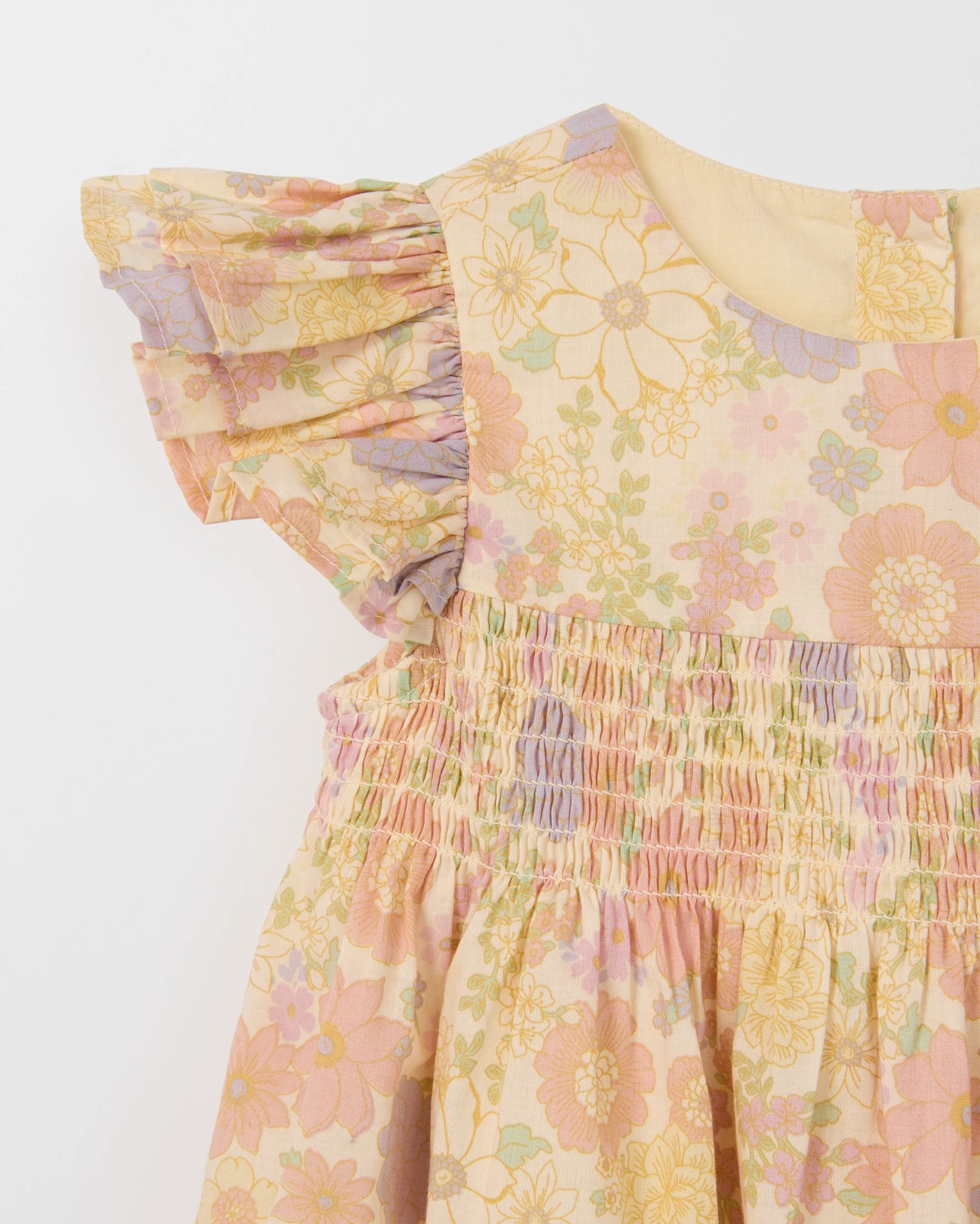 Baby Cotton Short Sleeve Shirred Woven Dress 5 of 5