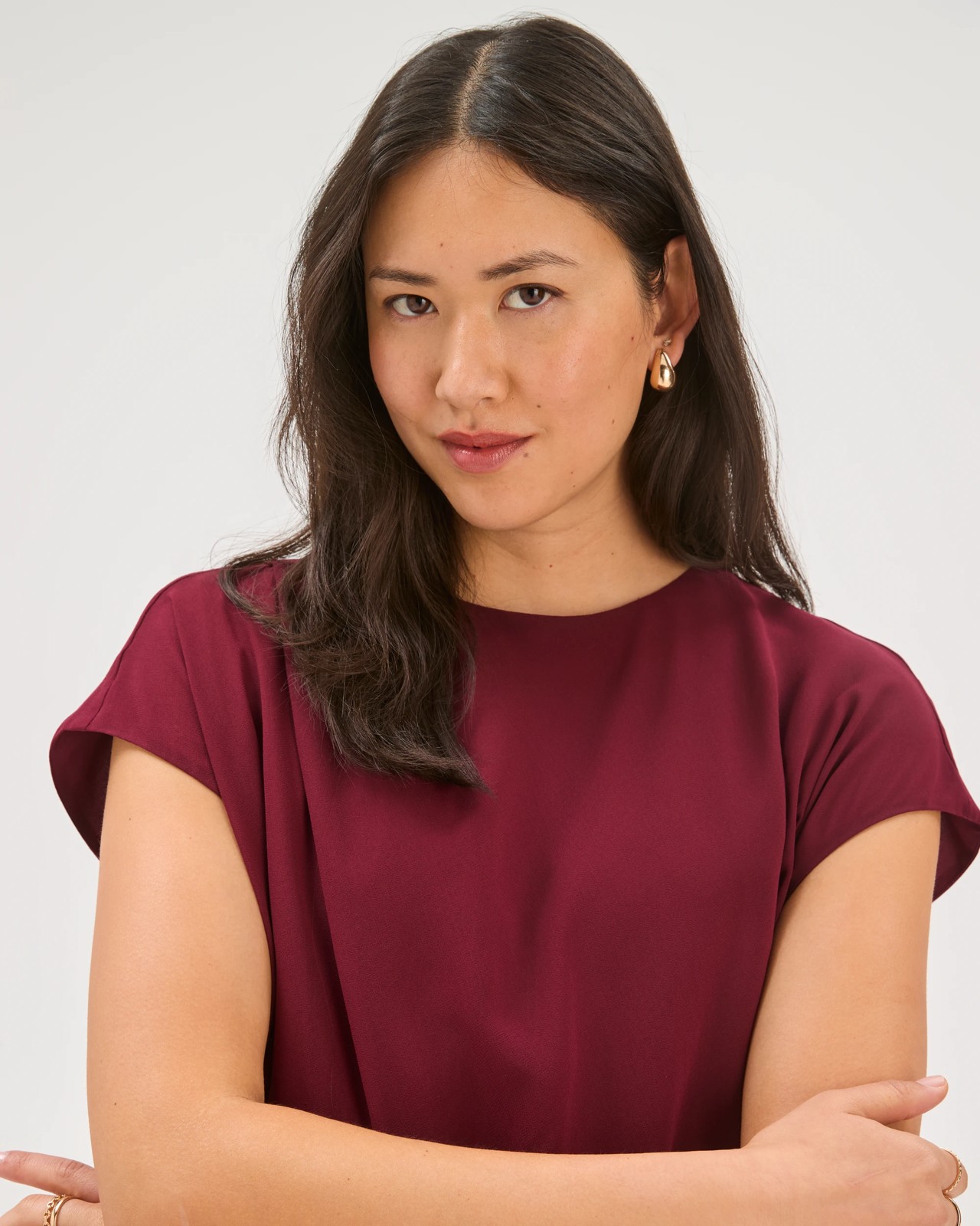 Preview Sheer Drape Front Midi Dress - Sangria 3 of 5