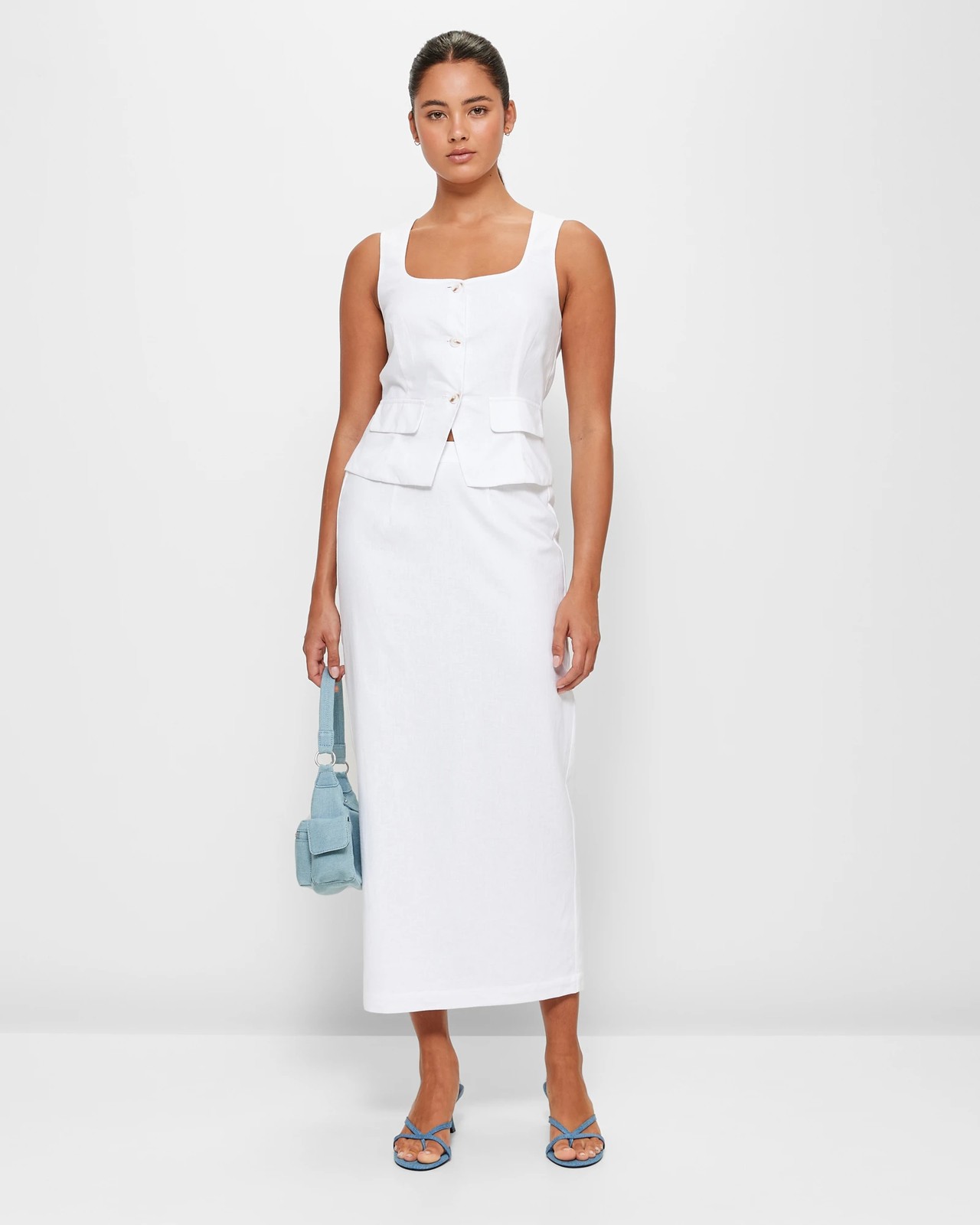 European Linen Blend Pencil Midi Skirt - Lily Loves - White