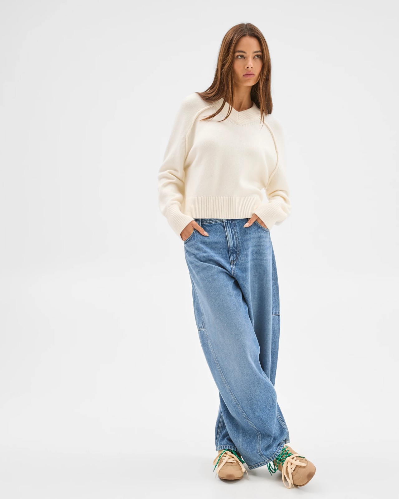 Lily Loves Australian Cotton Blend V-Neck Jumper - Light Cream 4 of 6