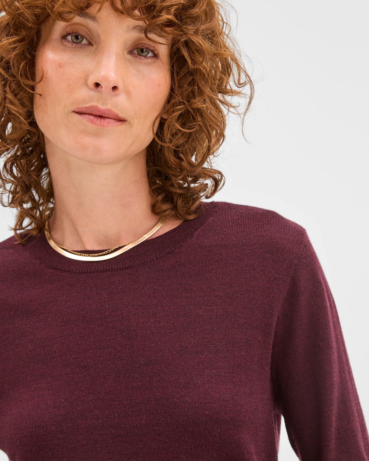 Preview Merino Crew Neck Stitch Detail Knit Sweater - Pinot 3 of 6