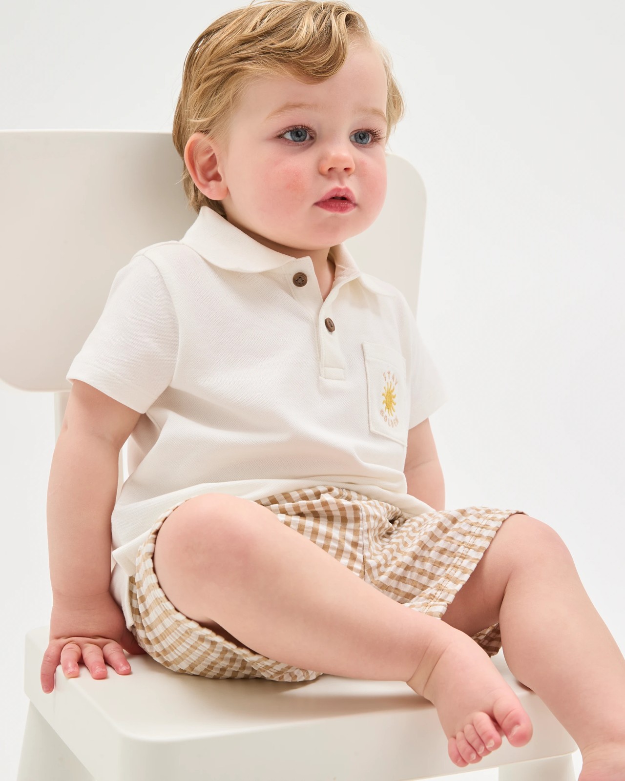 Baby Polo Top and Shorts 2 Piece Set - Neutral Stay Golden 3 of 6