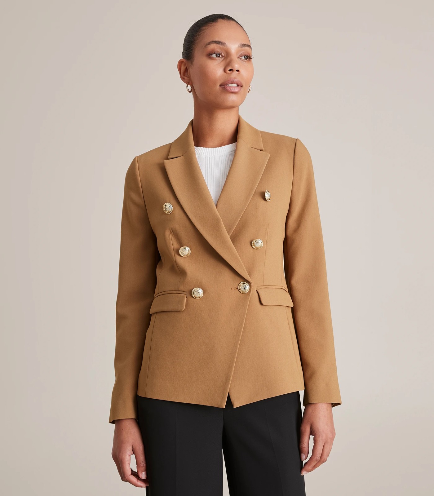 Tan double breasted on sale blazer