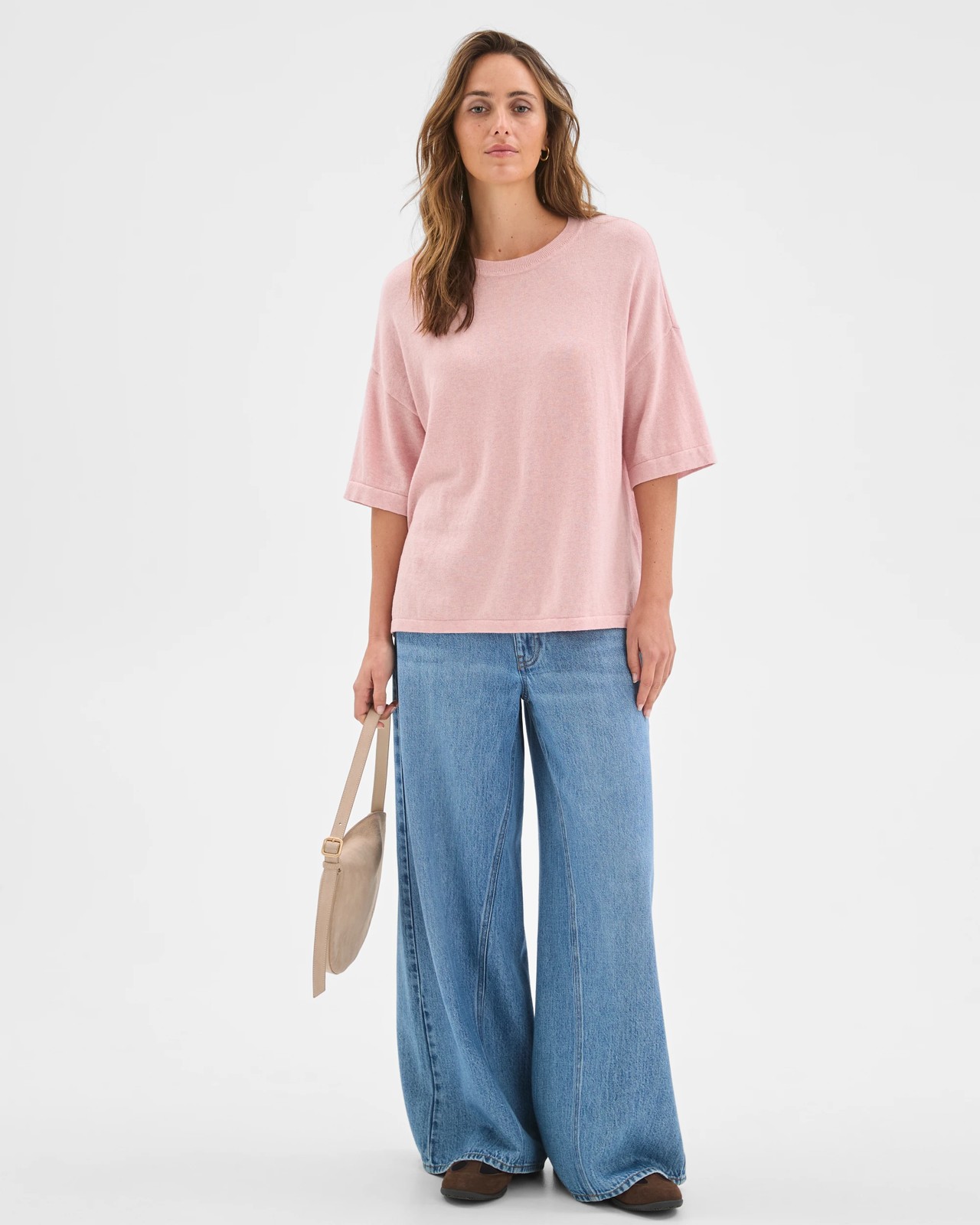 Australian Cotton Blend Oversized Crew Neck T-Shirt - Soft Blush 2 of 5