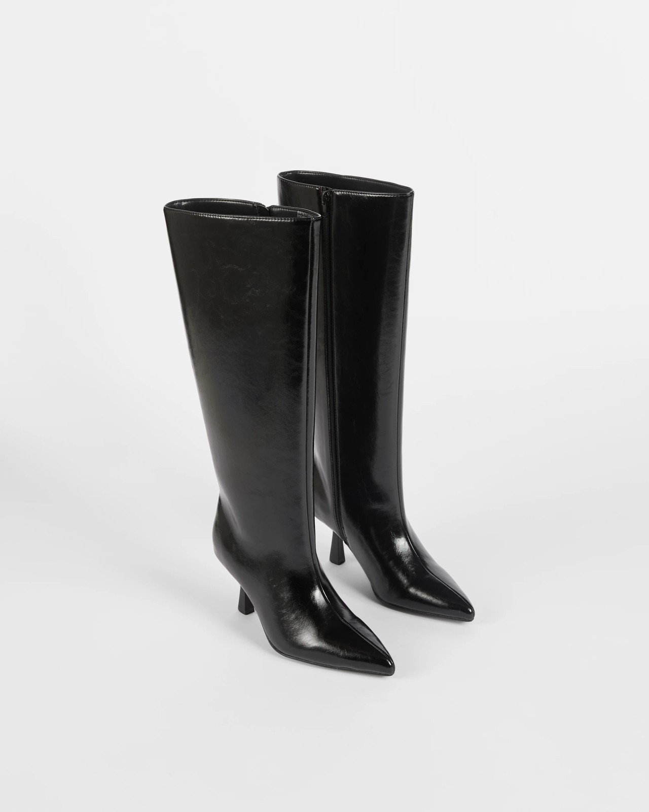 High Heel Long Boots - Scarlet - Straight Black Patent 2 of 3