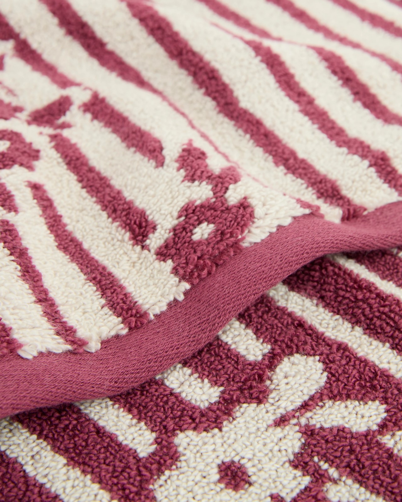 Jasmine Floral Stripe Australian Cotton Hand Towel - Pebble/Vintage Rose 2 of 2