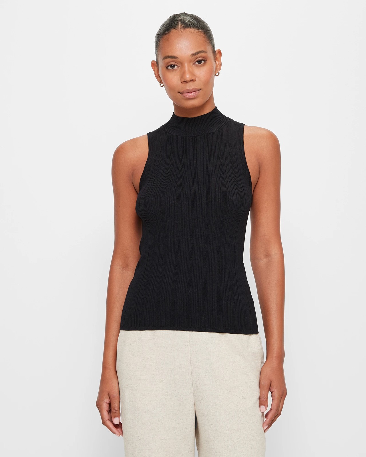 Black sleeveless mock turtleneck top best sale