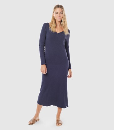 Long Sleeve Rib Jersey Dress - Piping Hot