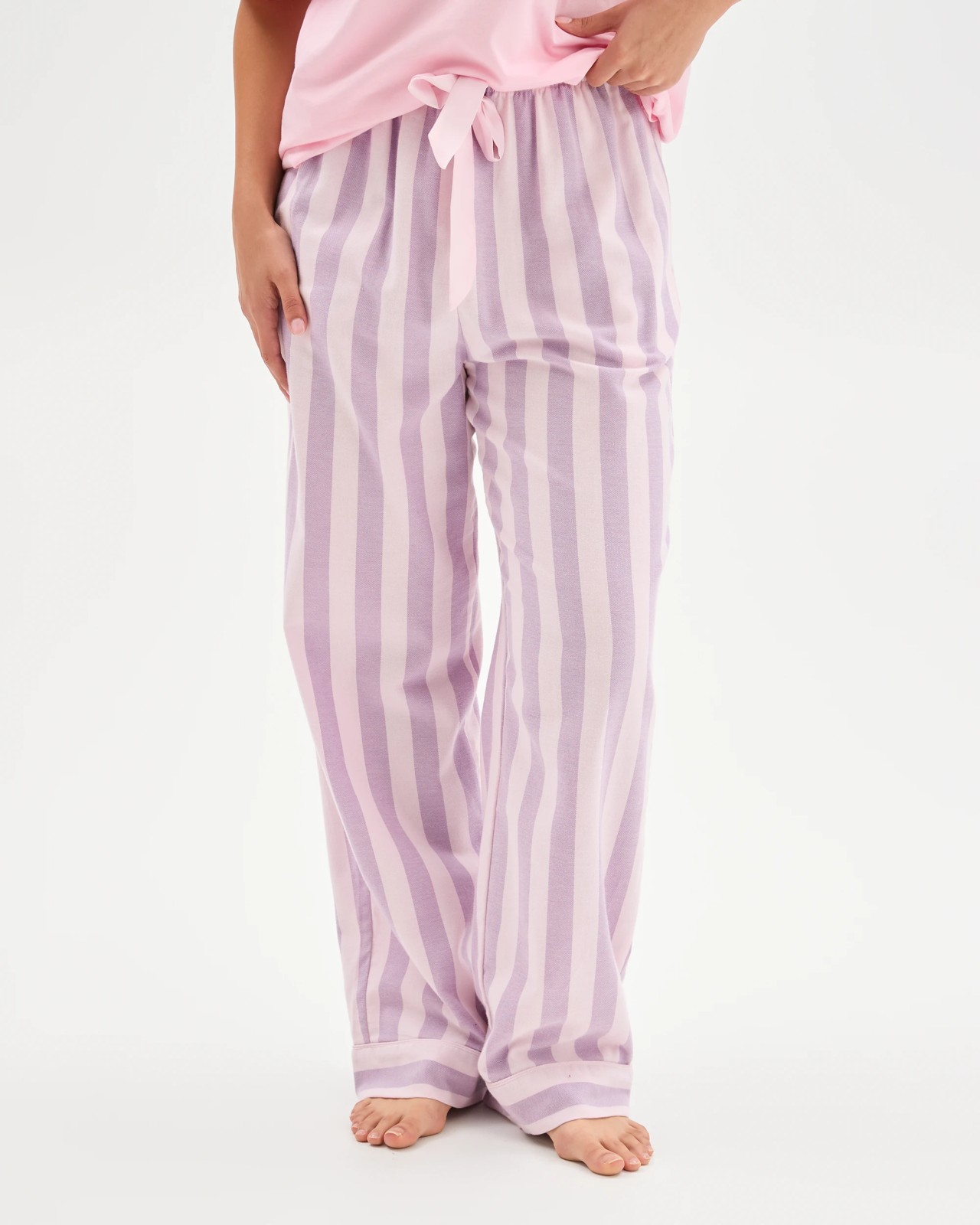 Australian Cotton Flannelette Wide Leg Sleep Pants - Pink Stripe 2 of 6